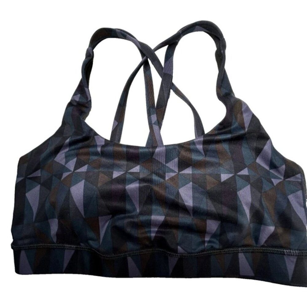 Lululemon Energy Bra Stained Glass Love Nightfall Black Sz 4 Yoga